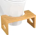 Natural folding bamboo toilet stool with a curved front and round cut-outs in its legs