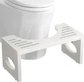 White folding bamboo toilet stool with a curved front and round cut-outs in its legs