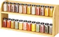 Natural long 2 tier bamboo spice rack filled with two rows of spice jars