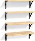 Set of four natural 17 inch wall shelves on black metal brackets